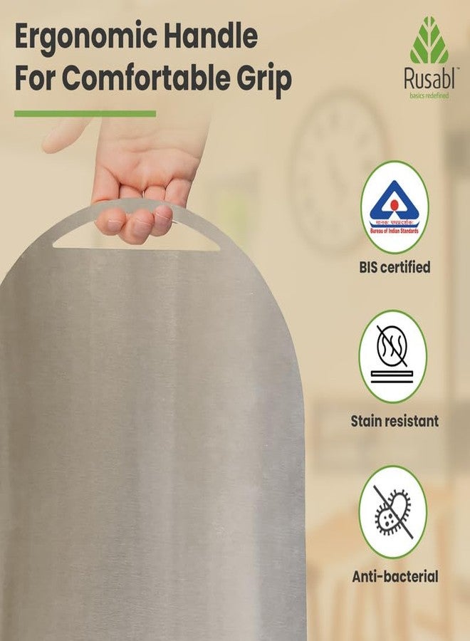 Rusabl لوح تقطيع بيضاوي من الفولاذ المقاوم للصدأ من روسابل، مناسب للمطبخ، آمن للاستخدام مع الطعام، حاصل على شهادة BIS، مقاوم للصدأ، مانع للانزلاق وغير قابل للكسر، مثالي لتقطيع الفواكه والخضراوات، وتقطيع وعجن العجين. - Image 3